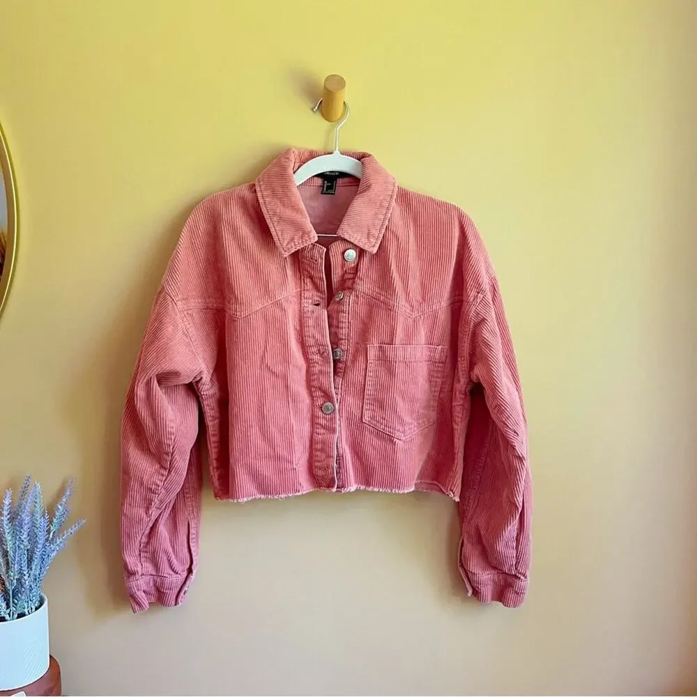 Forever 21 Pink Cropped Corduroy Jacket Y2K Size Small - Picture 2 of 6